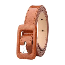 104cm Women's Camel Genuine Leather Retro Belt with Camel Square Buckle