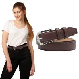 105cm Women's Dark Brown Genuine Leather Retro Belt with Silver Metal Square Buckle