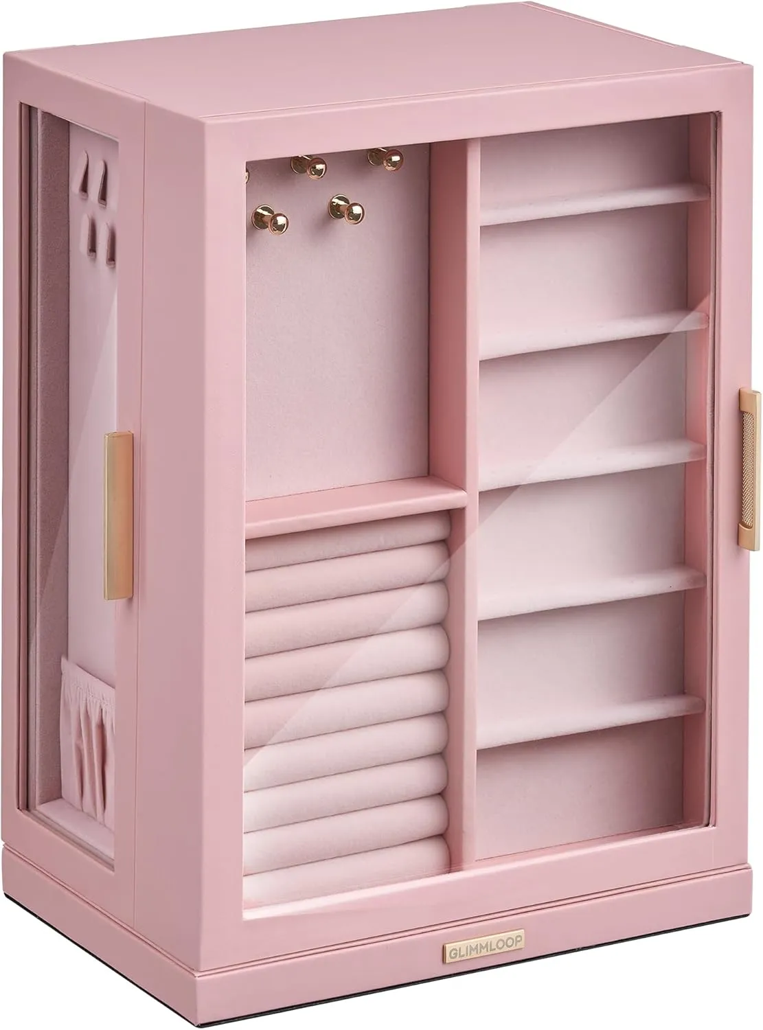 360 Rotating Jewelry Box with 7 Drawers, Spacious Vertical Jewelry Organizer with Glass Window, Jewelry Storage Case, Dustproof & Moisture-resistant Design, Pink