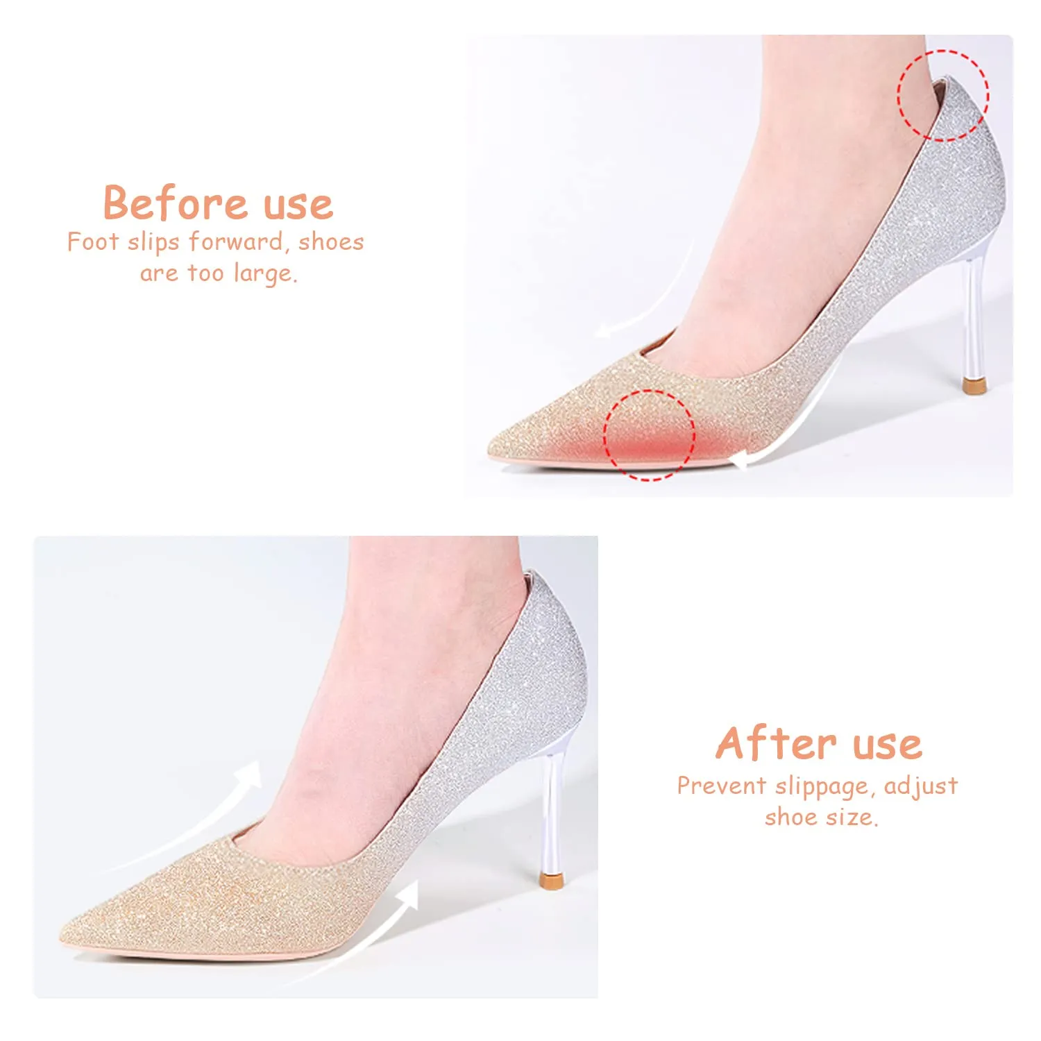 4 Pairs High Heel Insoles, 2 Pairs Clear Heel Adhesives, Soft Gel for Metatarsal Pain Relieving, Non Slip Gel Sole for Any Shoe Silicone Insole