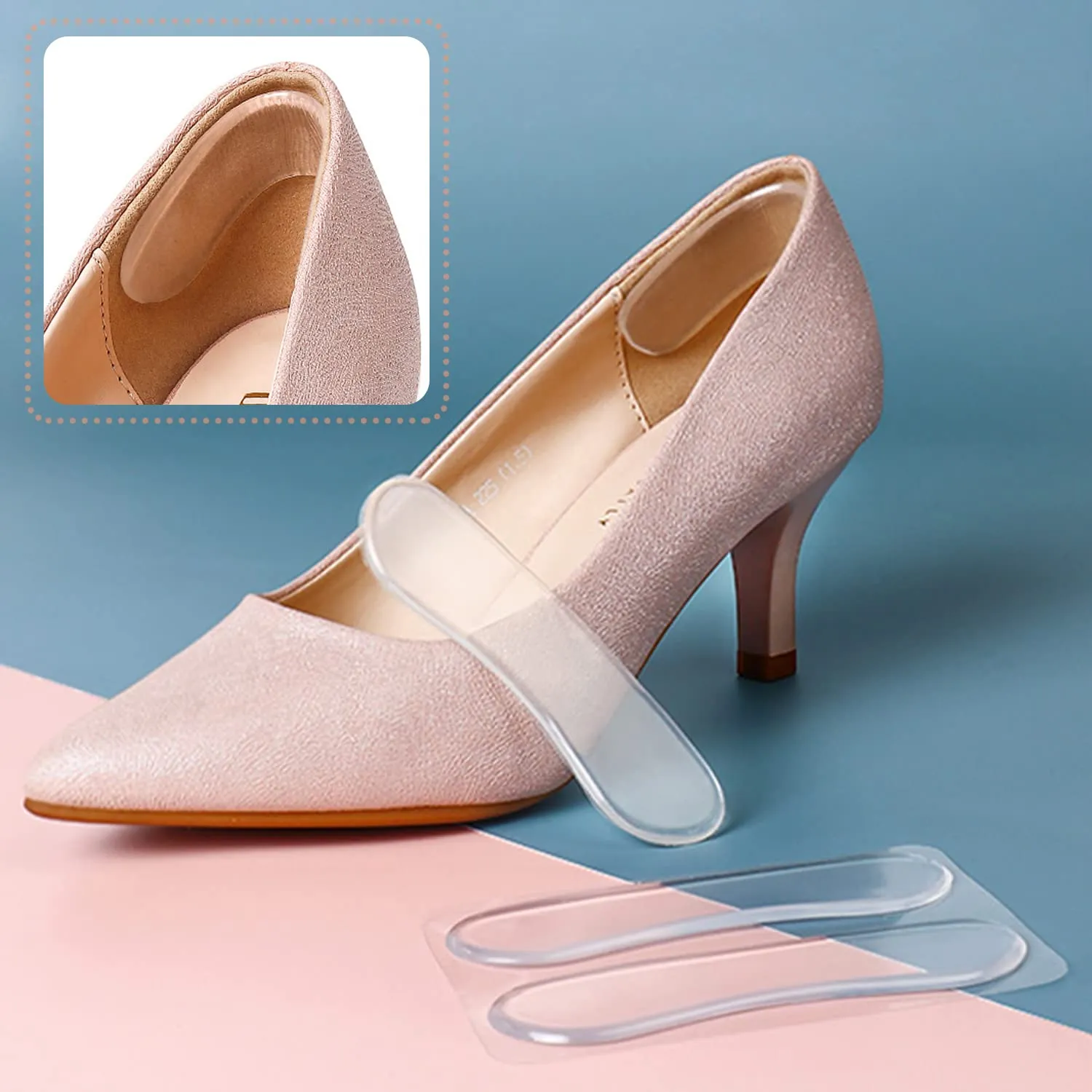 4 Pairs High Heel Insoles, 2 Pairs Clear Heel Adhesives, Soft Gel for Metatarsal Pain Relieving, Non Slip Gel Sole for Any Shoe Silicone Insole