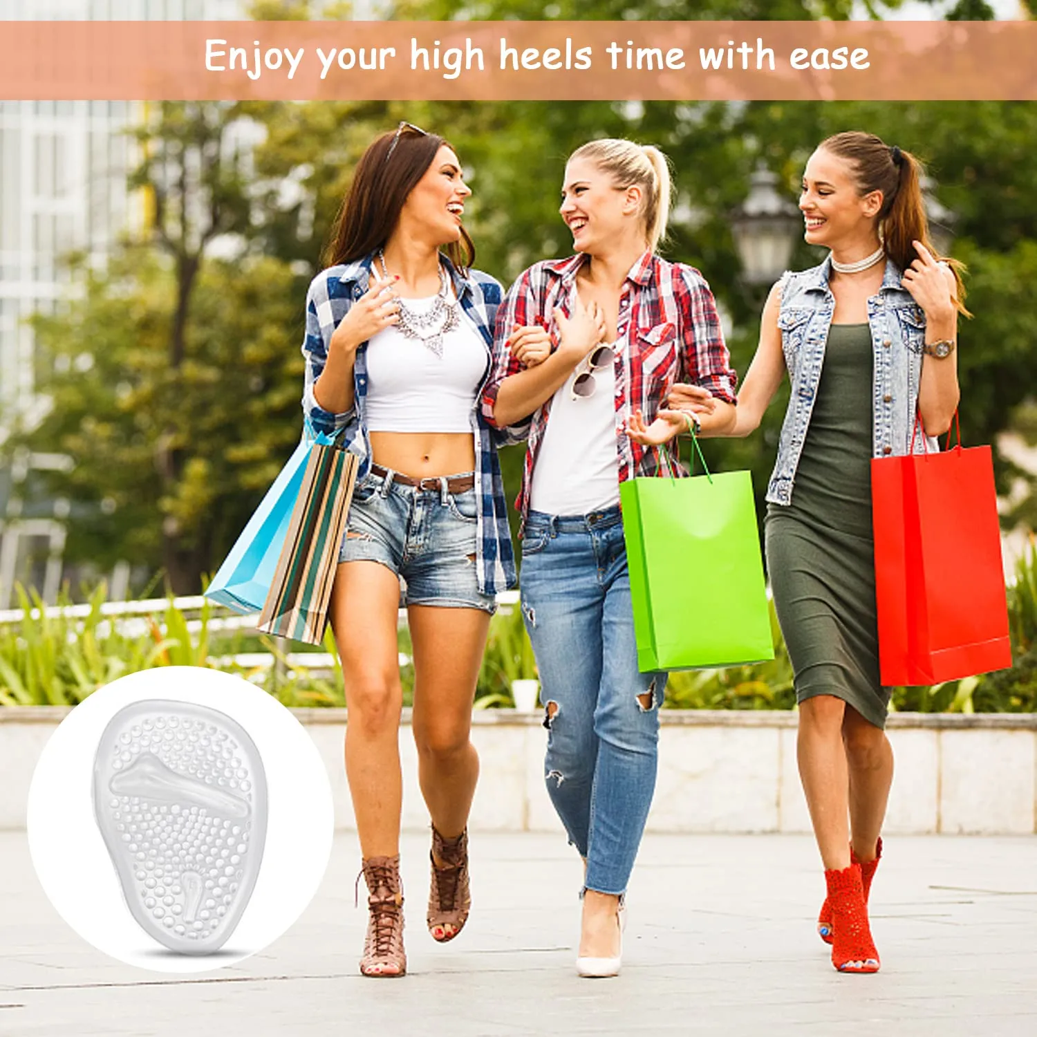 4 Pairs High Heel Insoles, 2 Pairs Clear Heel Adhesives, Soft Gel for Metatarsal Pain Relieving, Non Slip Gel Sole for Any Shoe Silicone Insole