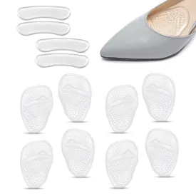 4 Pairs High Heel Insoles, 2 Pairs Clear Heel Adhesives, Soft Gel for Metatarsal Pain Relieving, Non Slip Gel Sole for Any Shoe Silicone Insole