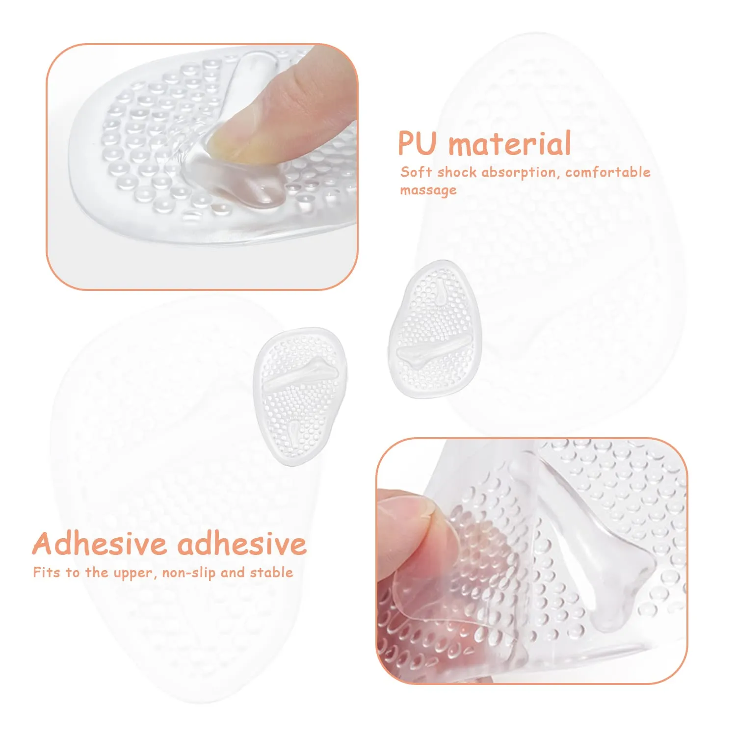4 Pairs High Heel Insoles, 2 Pairs Clear Heel Adhesives, Soft Gel for Metatarsal Pain Relieving, Non Slip Gel Sole for Any Shoe Silicone Insole