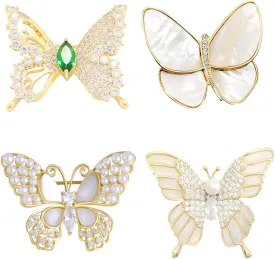 4PCS Brooches and Pins for Women,Simulated Rhinestone Pearl Brooch Pins for Women,Vintage Heart Butterfly Wreath Brooch Pin for Wedding Bouquets Clothing Accessory