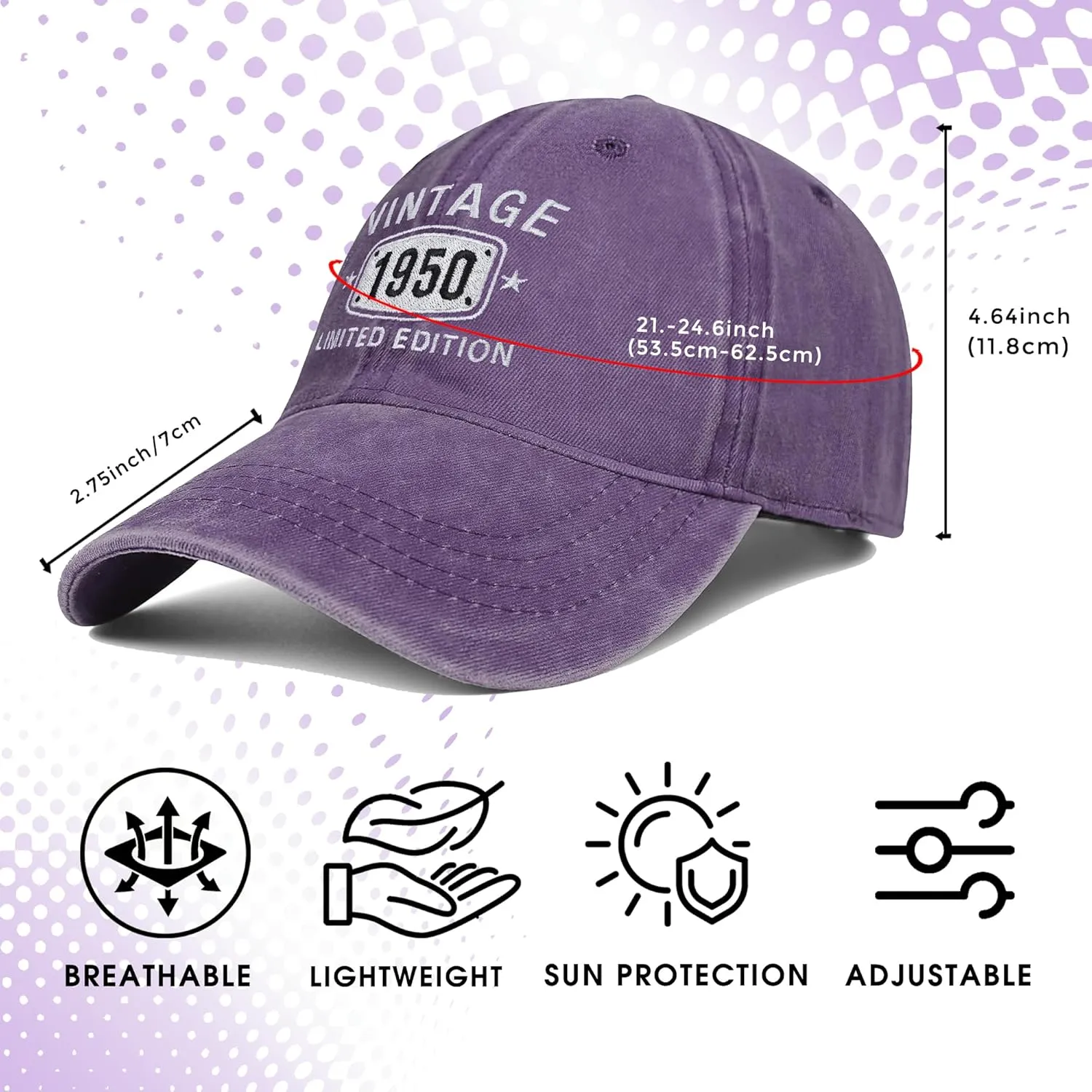 75th Birthday Gifts for Men Women 1950 Vintage Hats Embroidered Baseball Cap