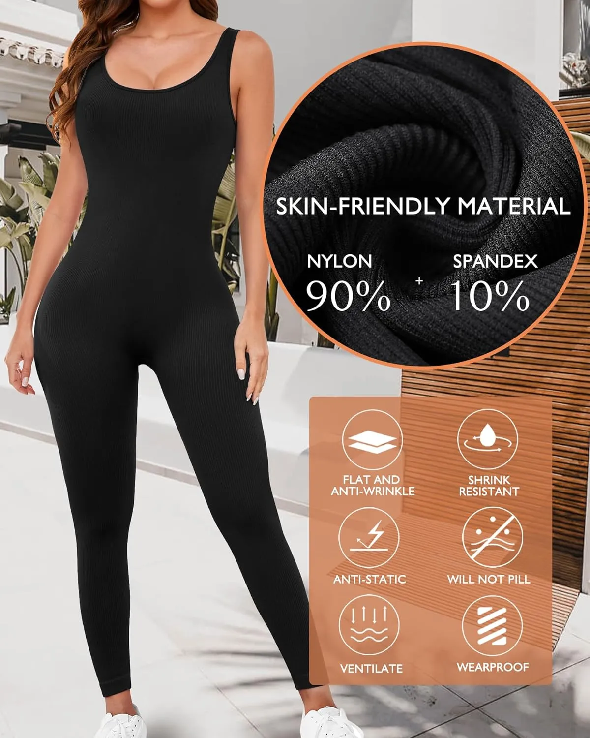 AURUZA Jumpsuit for Women Workout Seamless Jumpsuits Yoga Ribbed One Piece Tank Tops Rompers Sleeveless Exercise Jumpsuits