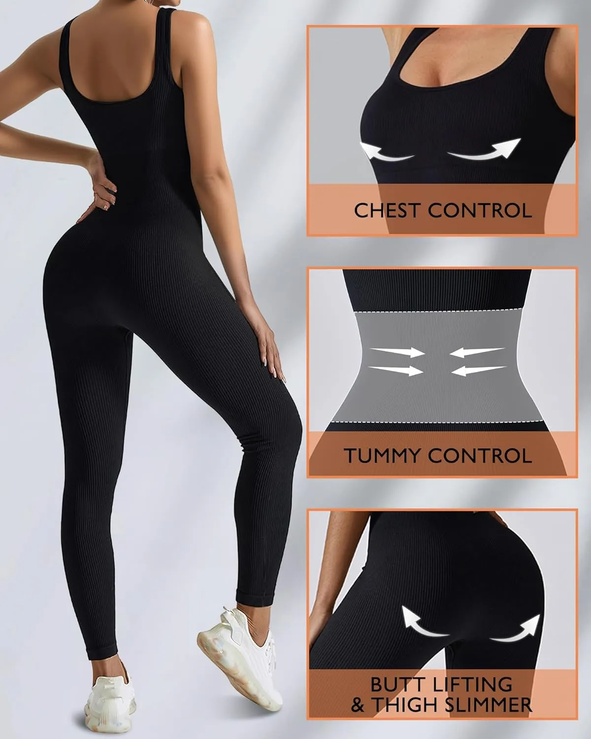 AURUZA Jumpsuit for Women Workout Seamless Jumpsuits Yoga Ribbed One Piece Tank Tops Rompers Sleeveless Exercise Jumpsuits