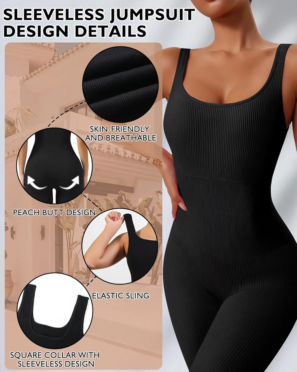 AURUZA Jumpsuit for Women Workout Seamless Jumpsuits Yoga Ribbed One Piece Tank Tops Rompers Sleeveless Exercise Jumpsuits