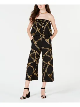 BEBOP Womens Black Chains Off Shoulder Peasant Cropped Romper
