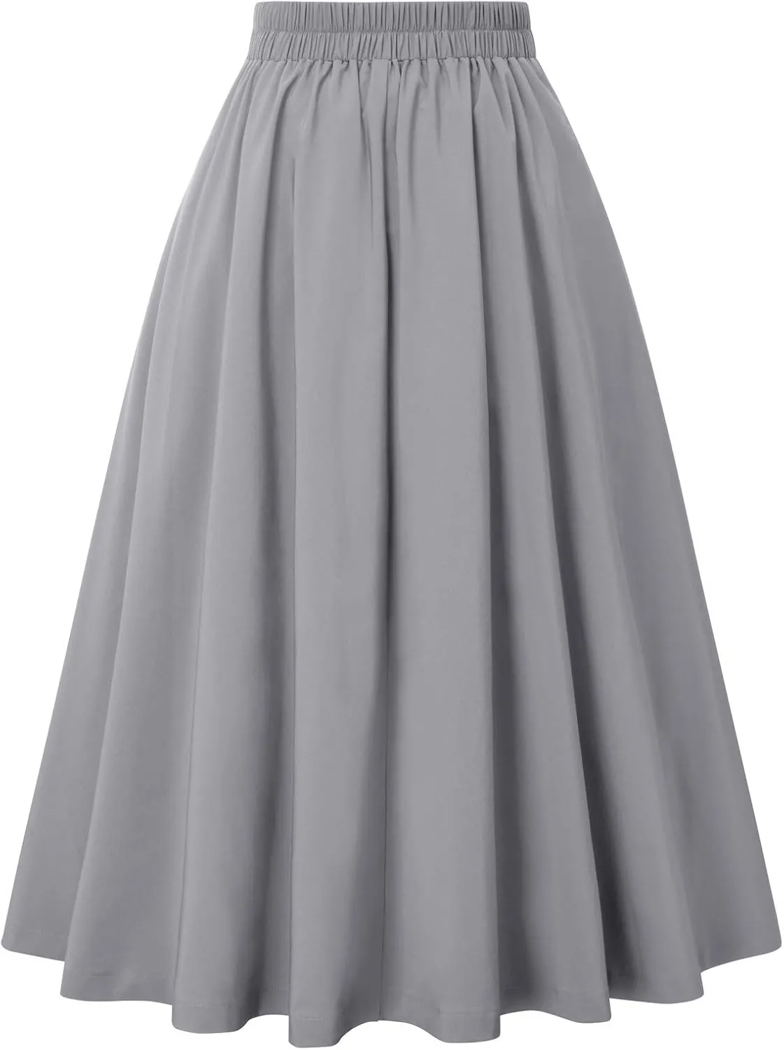 Belle Poque Women's Vintage High Waist Pleated Midi A-Line Skirt with Pockets