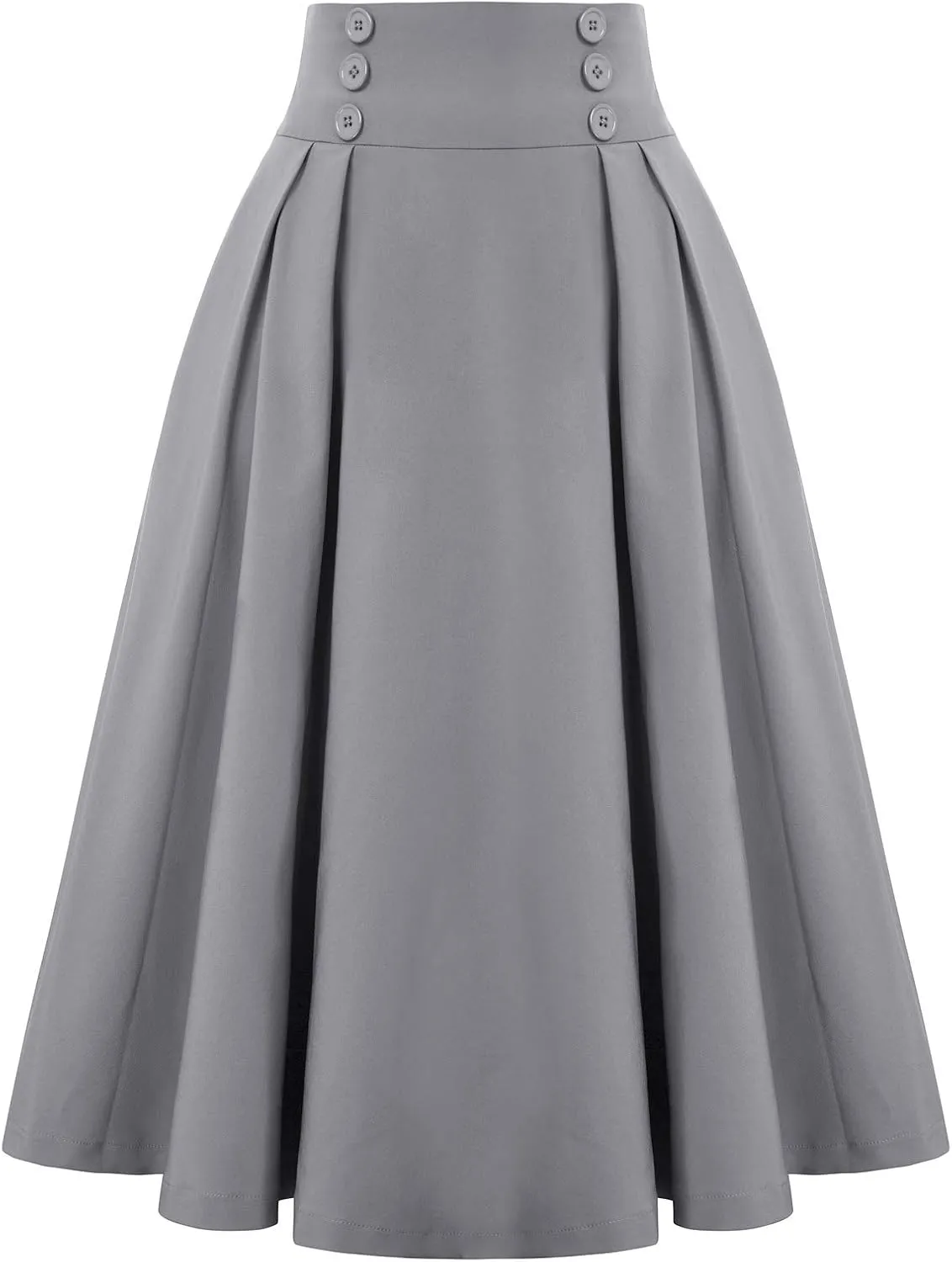 Belle Poque Women's Vintage High Waist Pleated Midi A-Line Skirt with Pockets