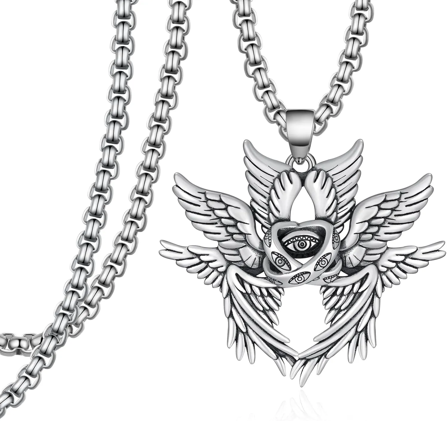 Biblically Accurate Angel Necklace 925 Sterling Silver/Black Angel Wings Necklace Seraphim Jewelry Gifts for Women Men