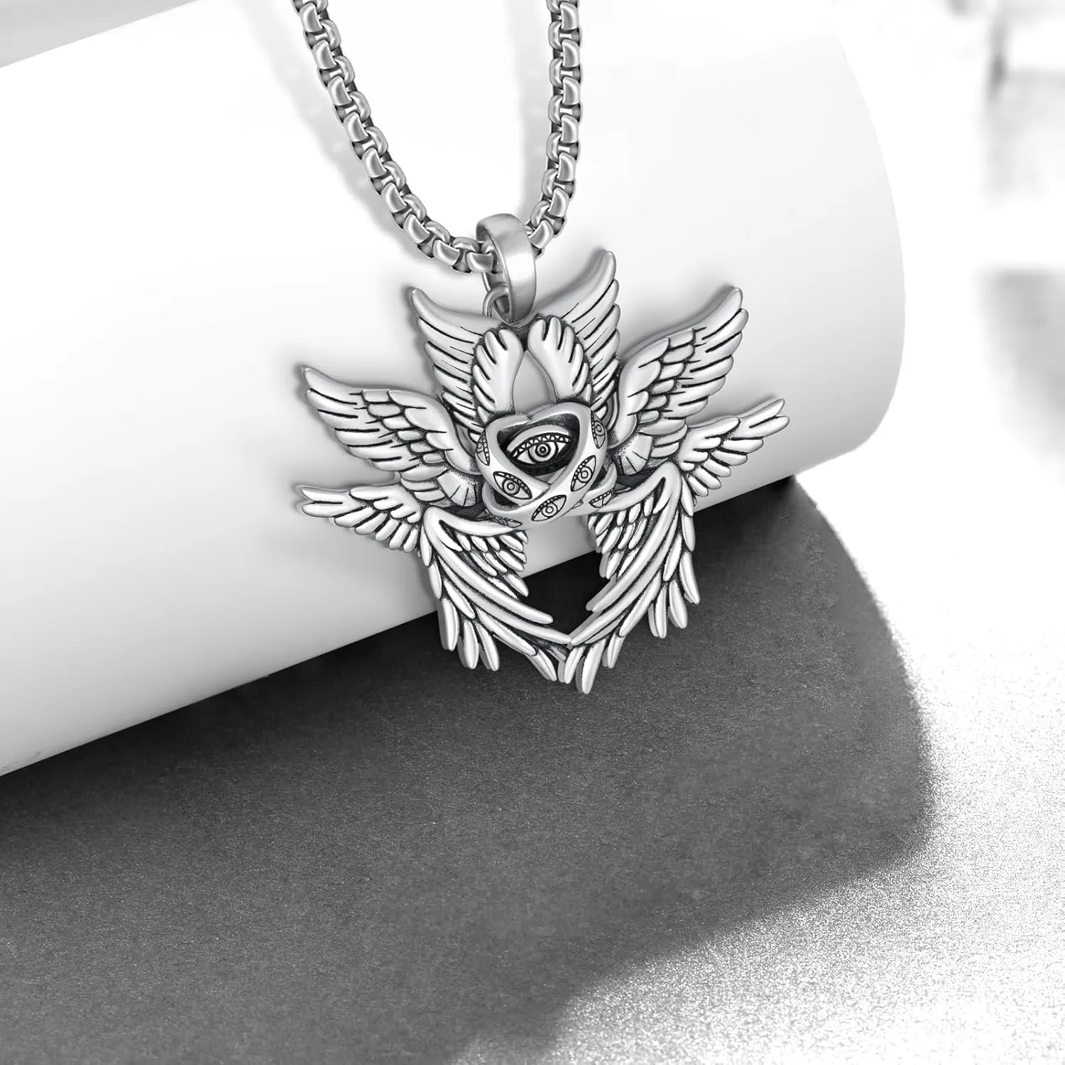 Biblically Accurate Angel Necklace 925 Sterling Silver/Black Angel Wings Necklace Seraphim Jewelry Gifts for Women Men