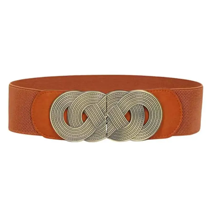 Black Elastic Leather Big Metal Ring Wide Belt