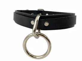 Black Leather Bondage Choker 1 1/2" Ring