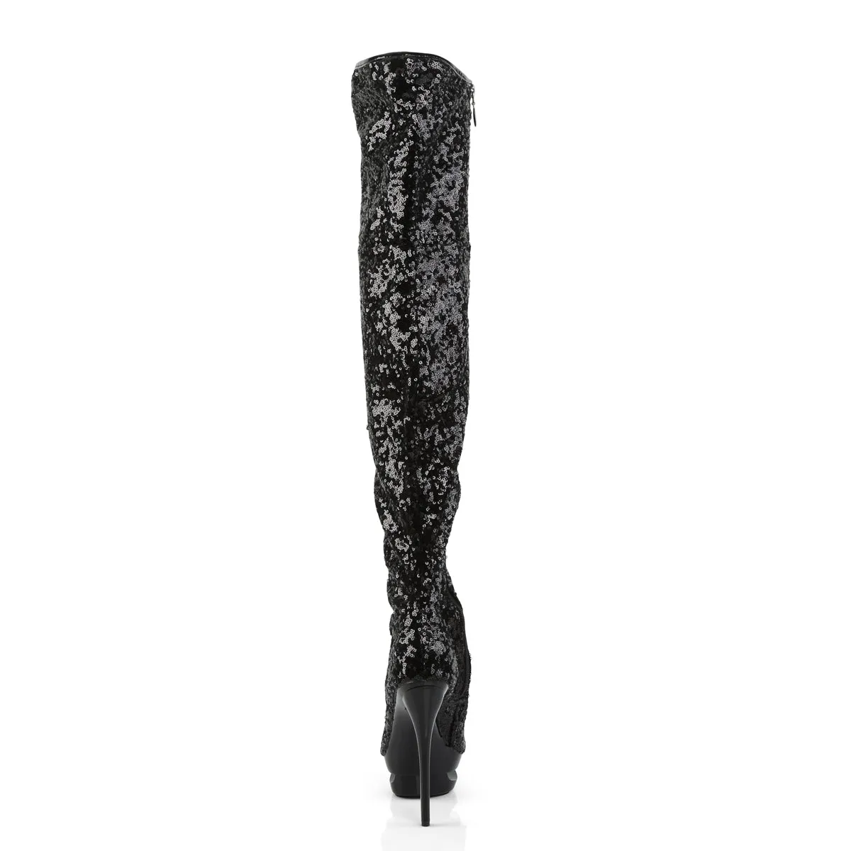 BLONDIE-R-3011 Sexy 6 Inch Black Sequins Stripper Thigh High Boots