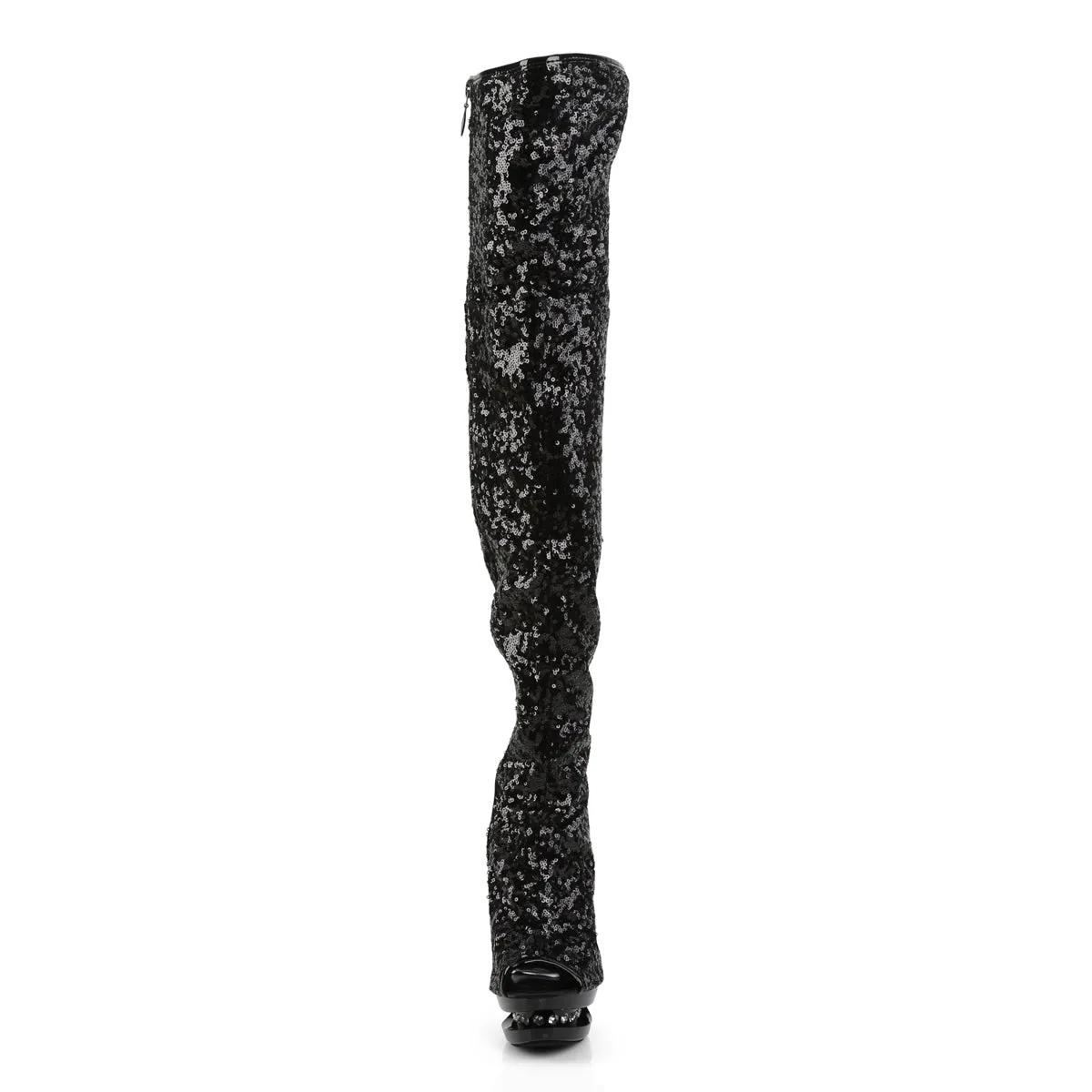 BLONDIE-R-3011 Sexy 6 Inch Black Sequins Stripper Thigh High Boots
