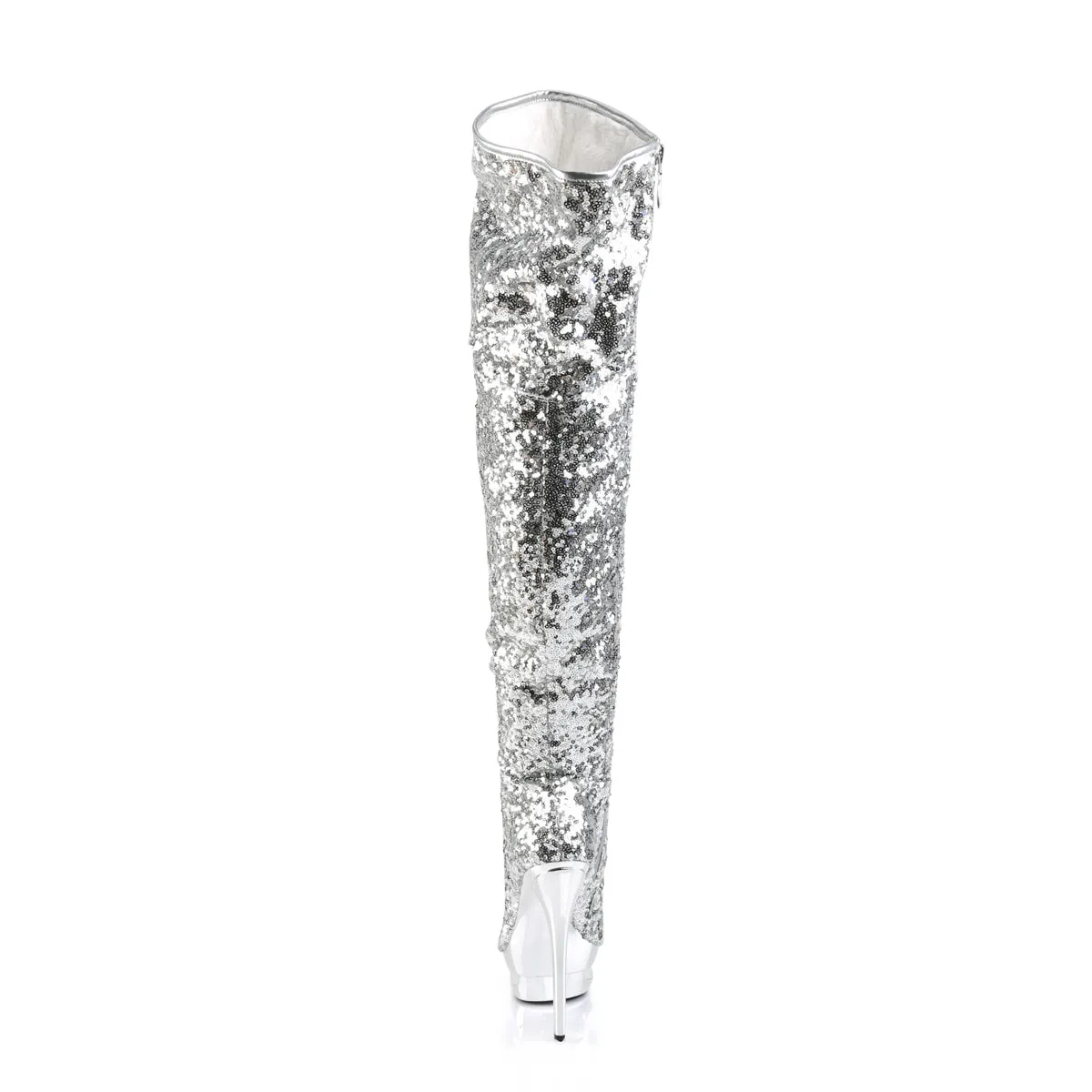 BLONDIE-R-3011 Sexy 6" Silver Sequins Pole Dancer Platform Thigh High Boots