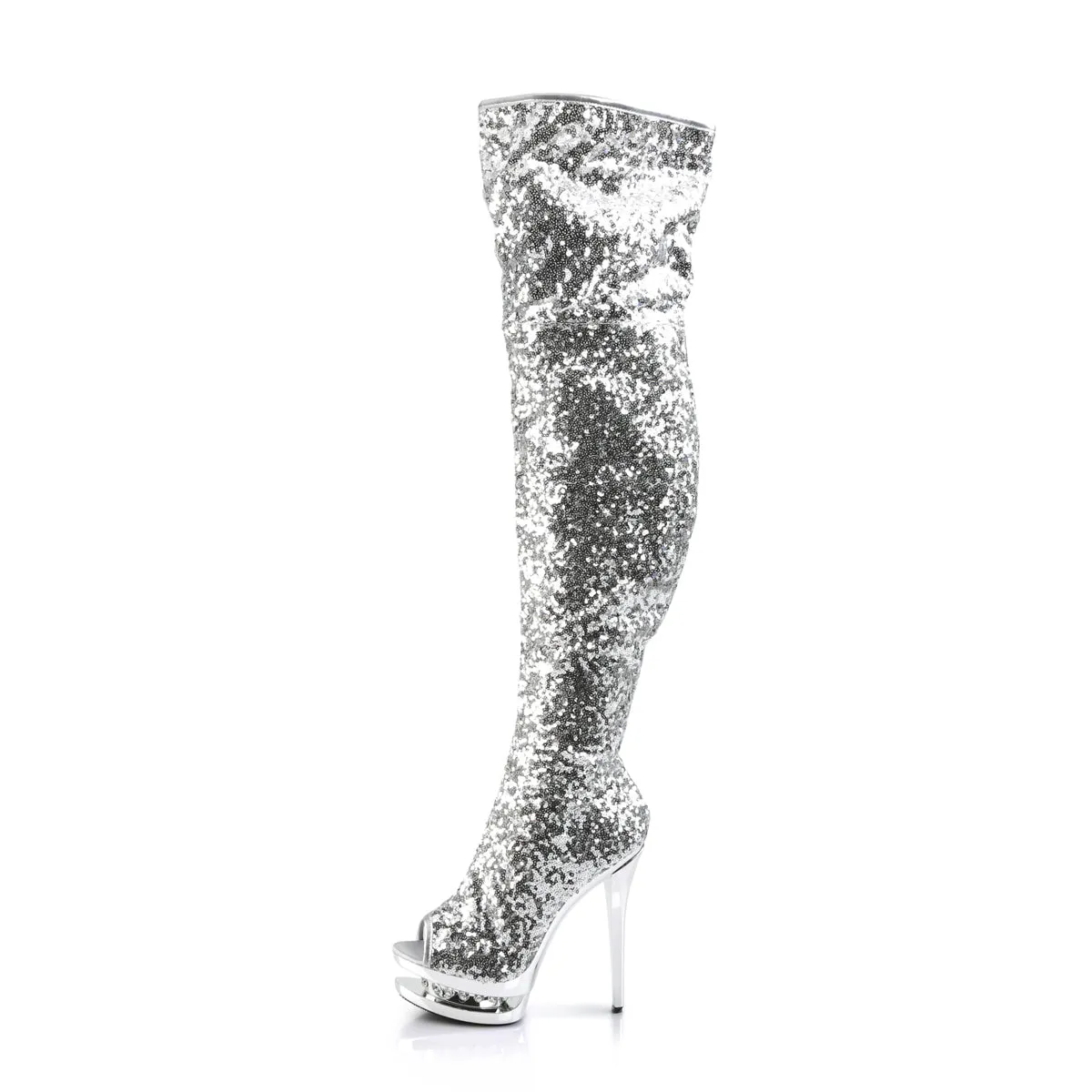 BLONDIE-R-3011 Sexy 6" Silver Sequins Pole Dancer Platform Thigh High Boots