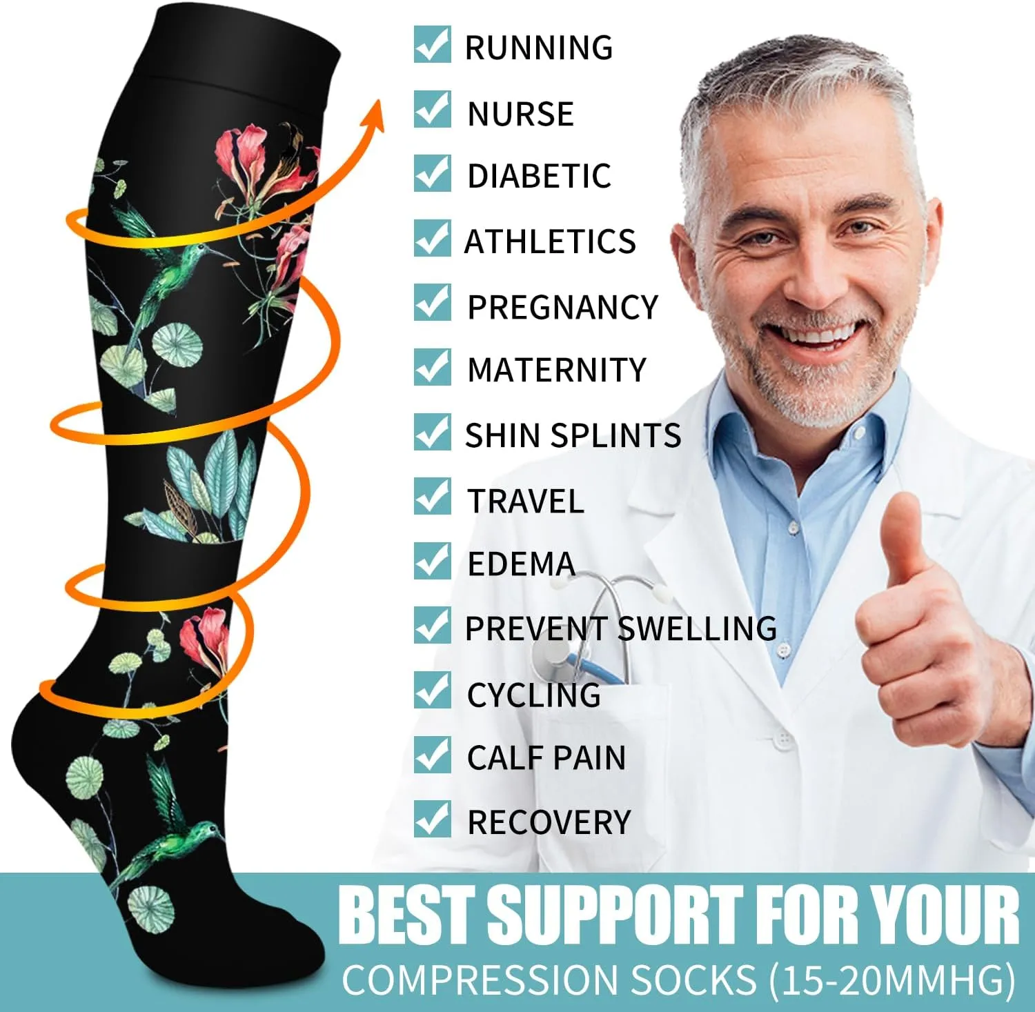Bluemaple 6 Pack Copper Compression Socks for Women & Men - Best Support for Nurses, Recovery, Running, Athletic