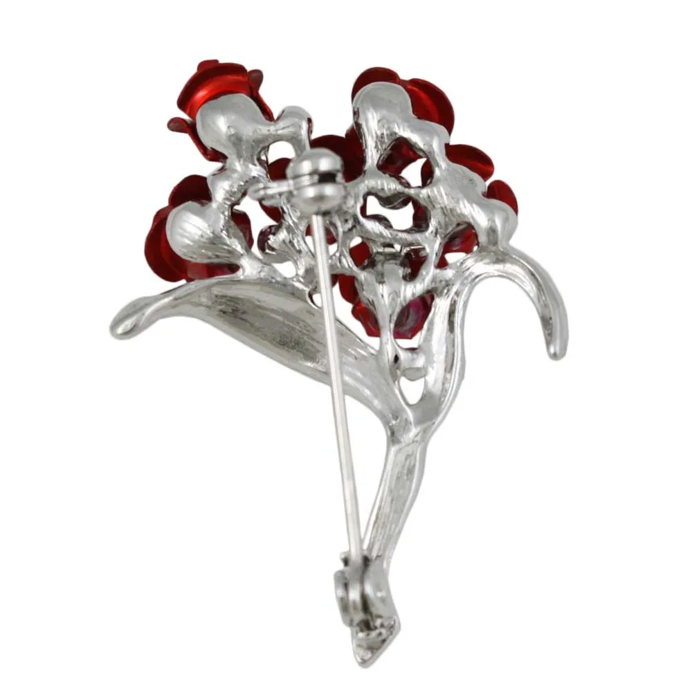 Bouquet of 6 Red Rose Buds with Crystals Flower Pin - PRL105SP