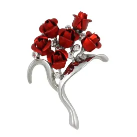 Bouquet of 6 Red Rose Buds with Crystals Flower Pin - PRL105SP