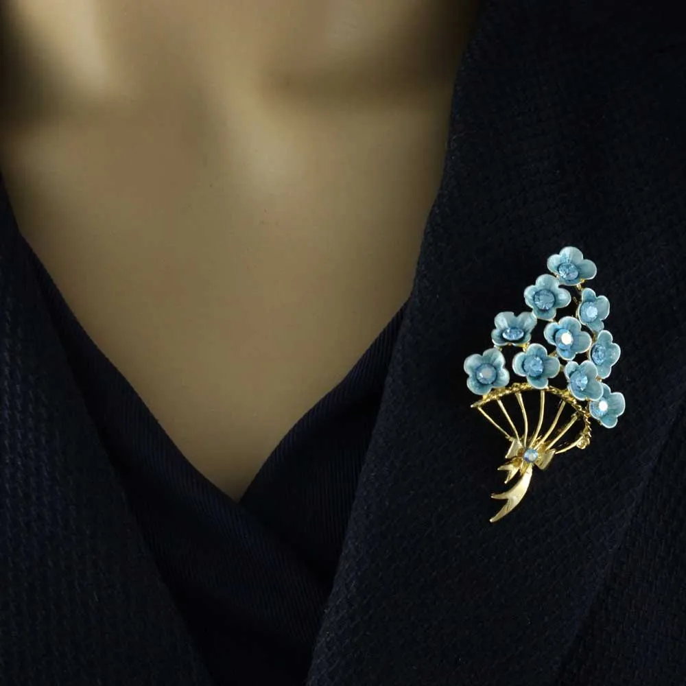 Bouquet of Blue Enamel and Crystal Flowers Brooch Pin - PRL982