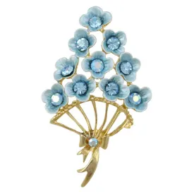 Bouquet of Blue Enamel and Crystal Flowers Brooch Pin - PRL982