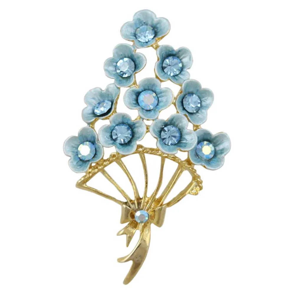 Bouquet of Blue Enamel and Crystal Flowers Brooch Pin - PRL982