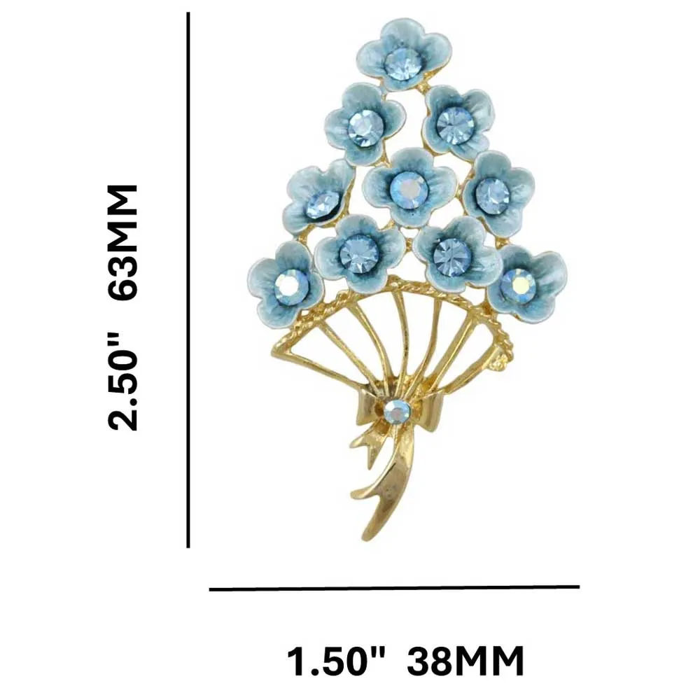 Bouquet of Blue Enamel and Crystal Flowers Brooch Pin - PRL982