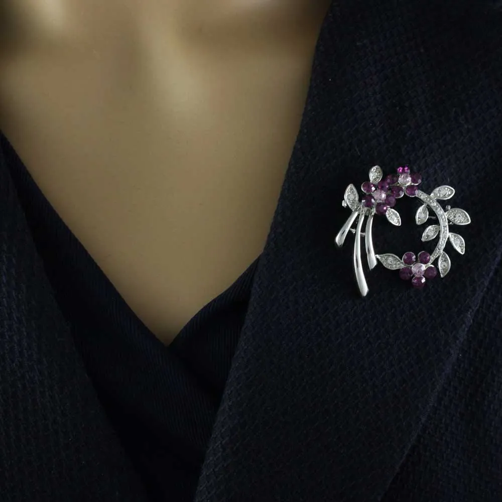 Branch with Purple Crystal Daisies Flower Brooch Pin - PRL123