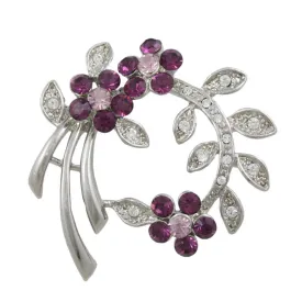 Branch with Purple Crystal Daisies Flower Brooch Pin - PRL123