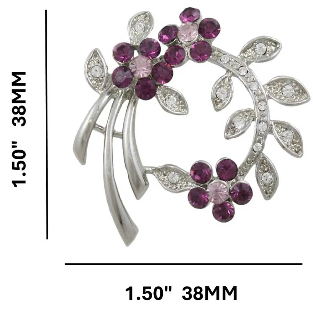Branch with Purple Crystal Daisies Flower Brooch Pin - PRL123