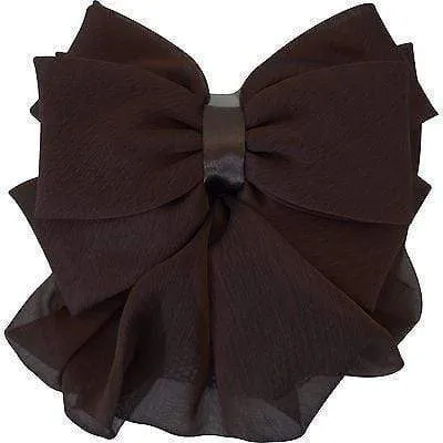 Brown Hair Bow Bun Net Barrette Clip Satin Ribbon Snood Kids Womens Accessories