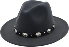 Classic Western Cowboy & Cowgirl Hat Felt Wide Brim Women Men Fedora Hats Decoration with Western Belt Bukle