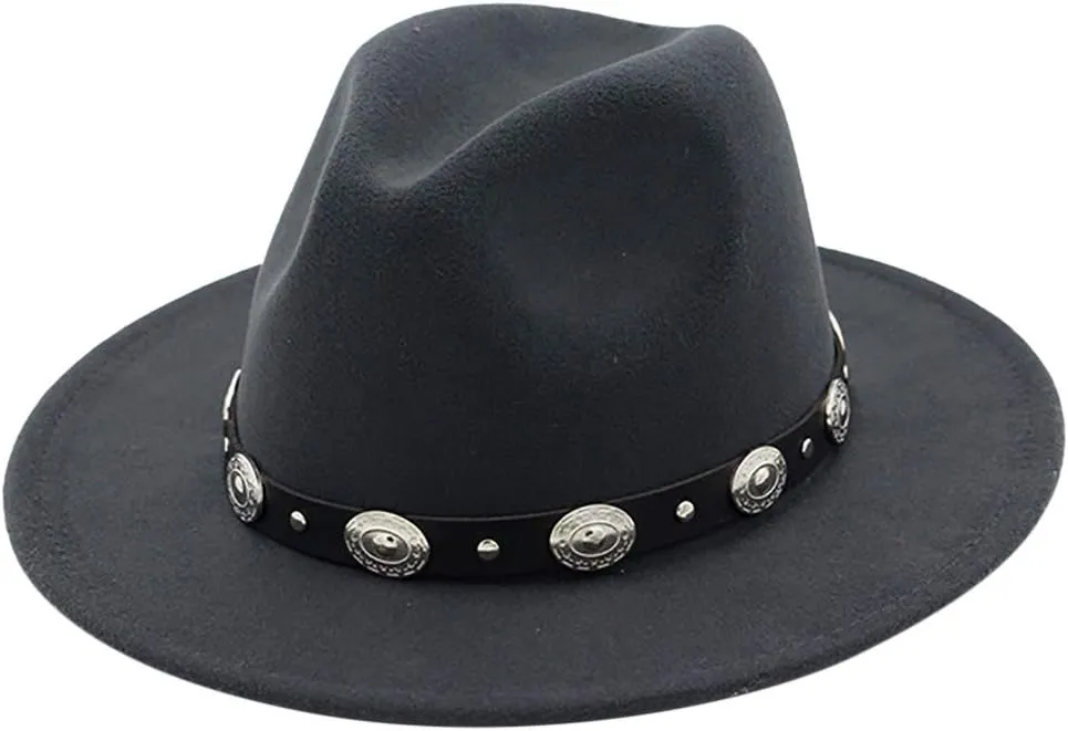 Classic Western Cowboy & Cowgirl Hat Felt Wide Brim Women Men Fedora Hats Decoration with Western Belt Bukle