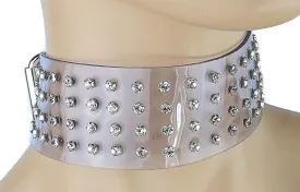 Clear Vinyl Choker With 4 Row Rhinestones