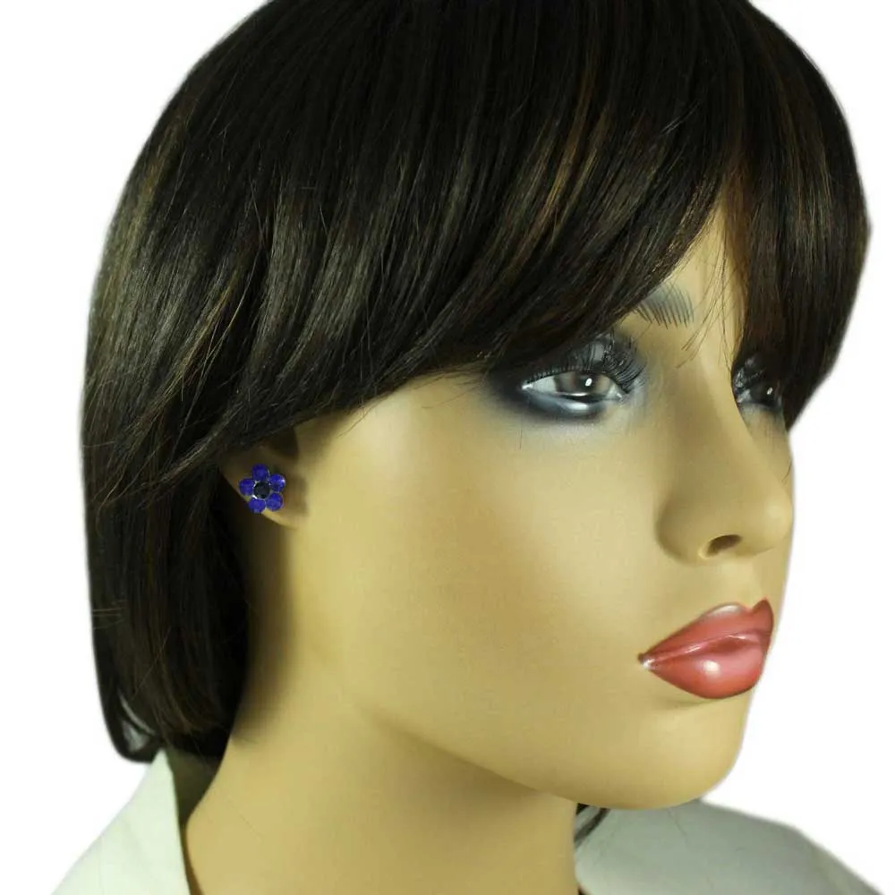 Cobalt Blue Crystal Daisies Brooch Pin and Earring Set - PRL904BS