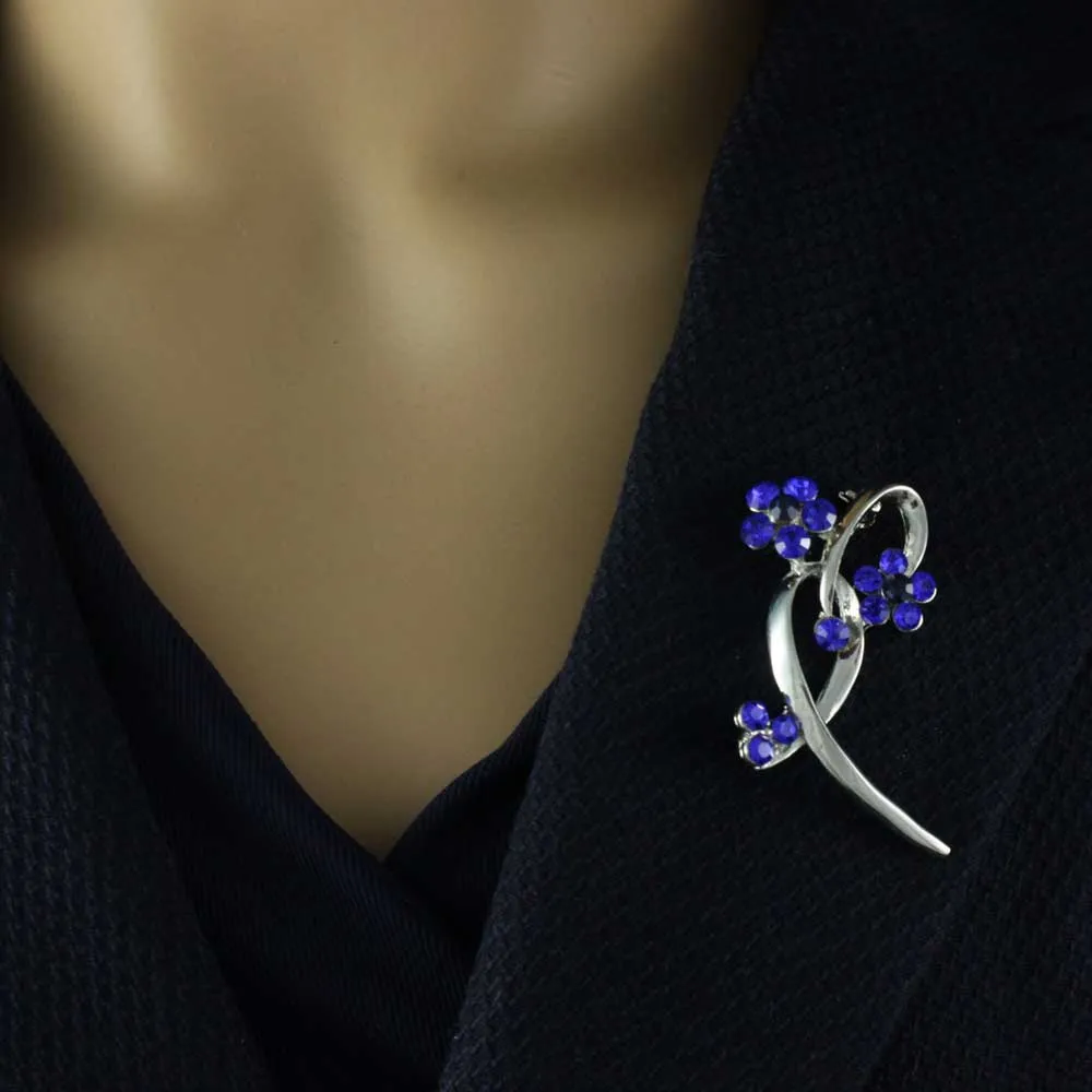 Cobalt Blue Crystal Daisies Brooch Pin and Earring Set - PRL904BS