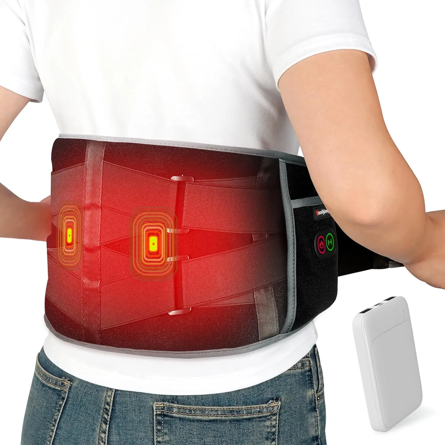Comfytemp Cordless Heating Pad with Massager for Back Pain Relief, Portable Lower Back Massager FSA HSA Eligible Wearable, Father's Day Gifts, Birthday Gifts for Dad Mom Men Women, 3 Heat Auto-Off 58"