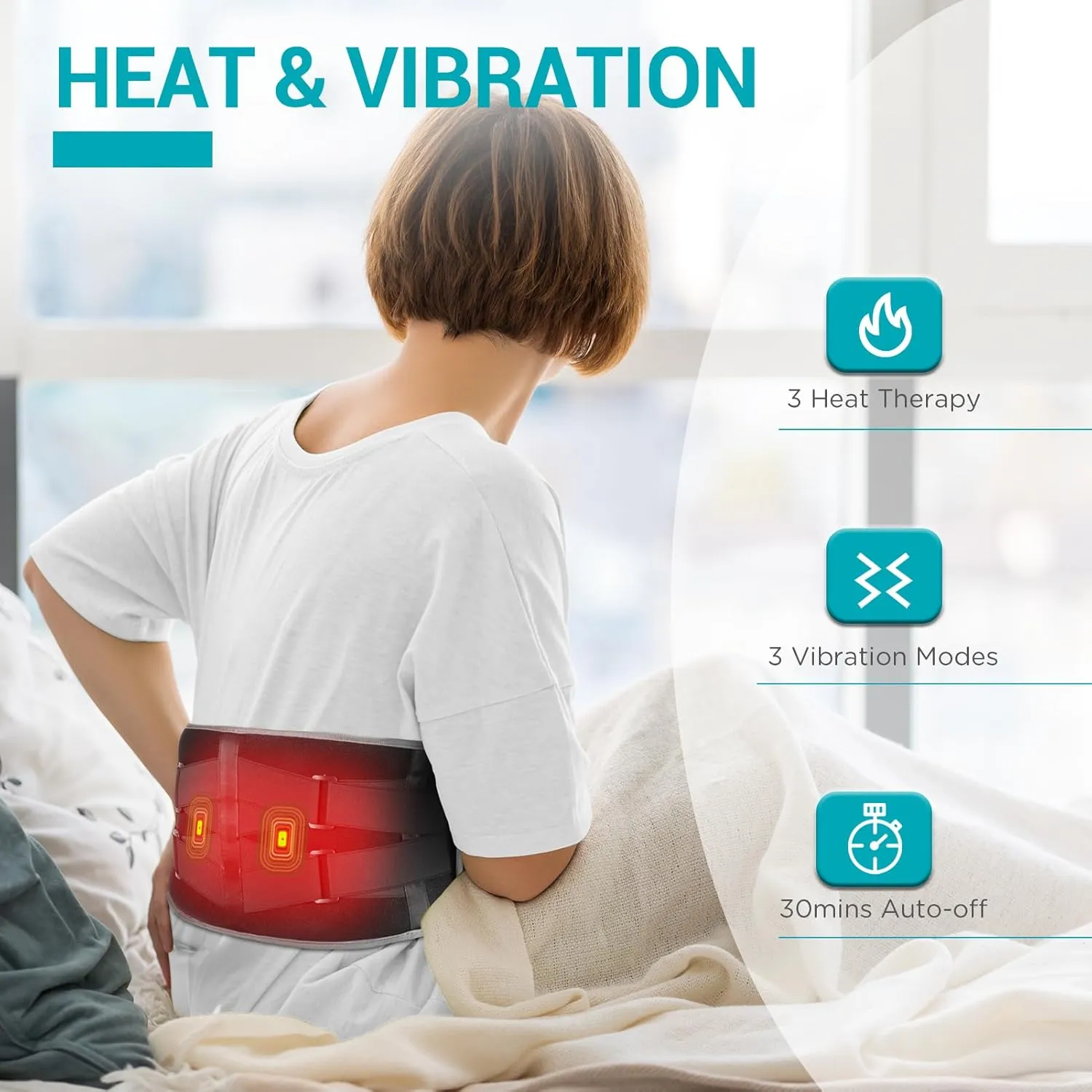 Comfytemp Cordless Heating Pad with Massager for Back Pain Relief, Portable Lower Back Massager FSA HSA Eligible Wearable, Father's Day Gifts, Birthday Gifts for Dad Mom Men Women, 3 Heat Auto-Off 58"