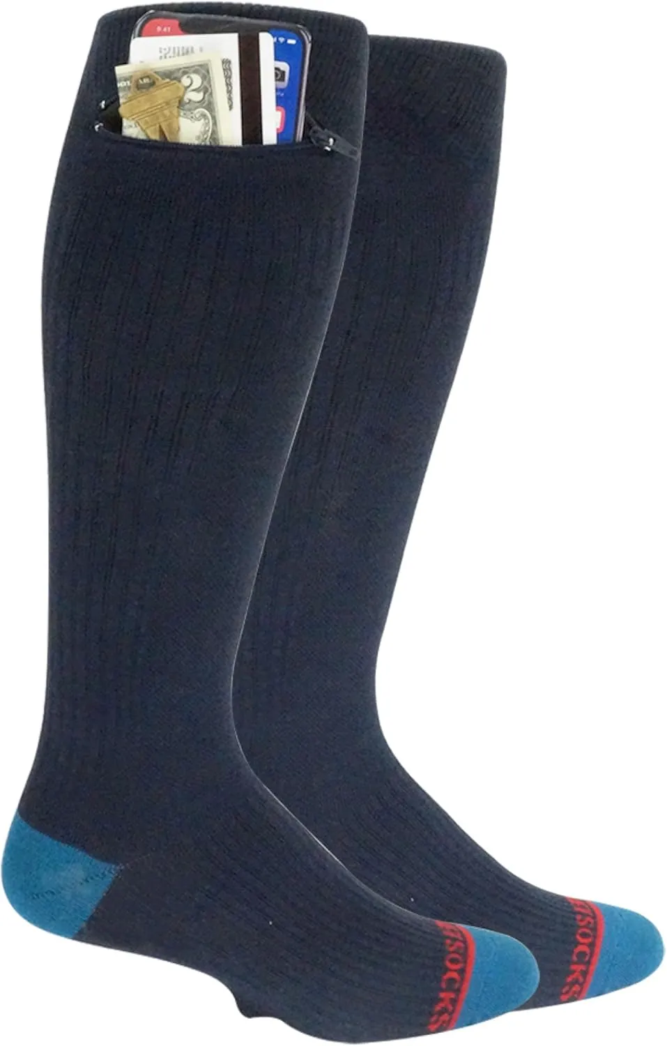 Compression Socks - Over the Calf Anti pickpocket Zipper Socks w/Pockets - 9mmHg - 12mmHg Light Compression