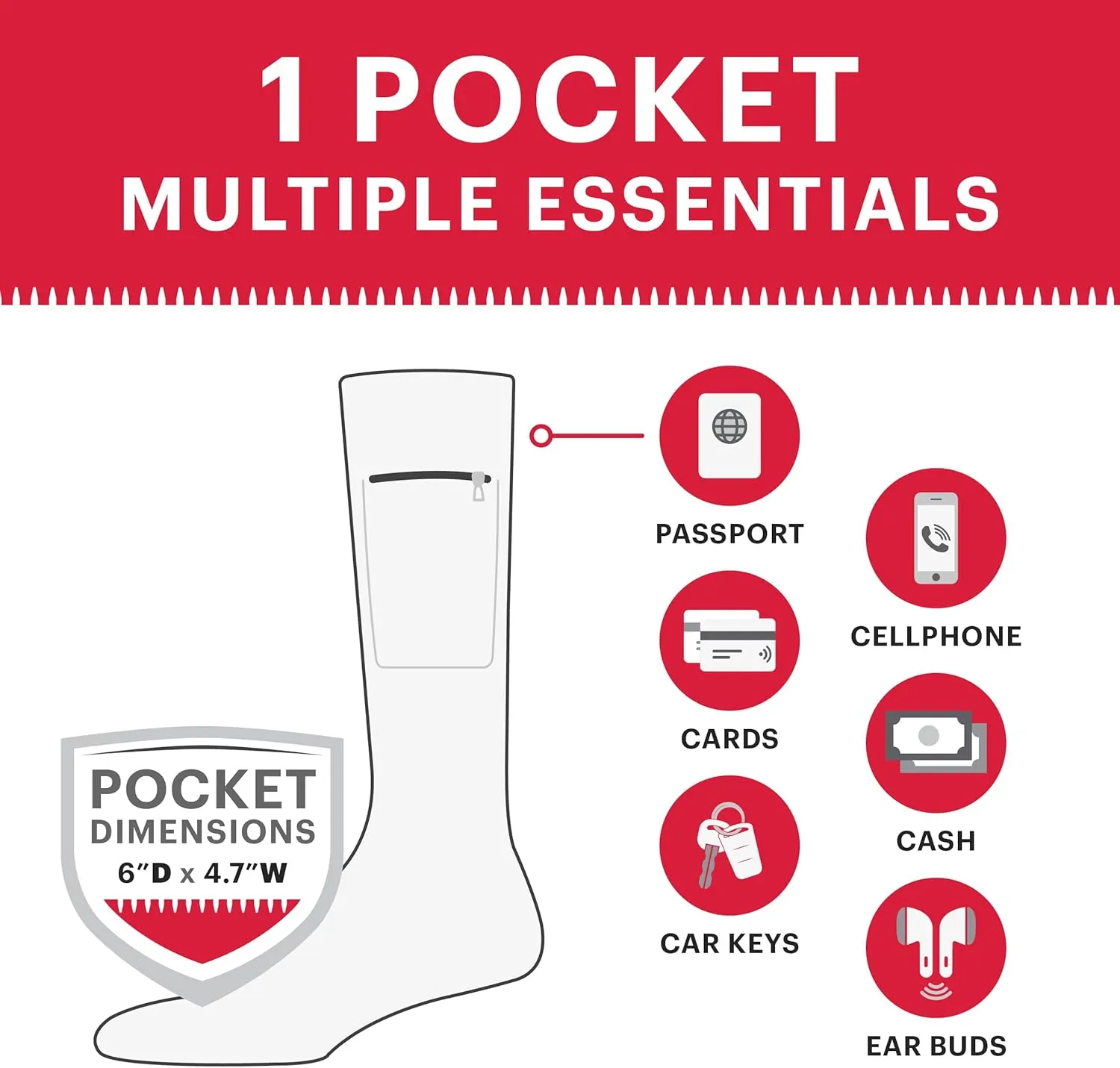 Compression Socks - Over the Calf Anti pickpocket Zipper Socks w/Pockets - 9mmHg - 12mmHg Light Compression