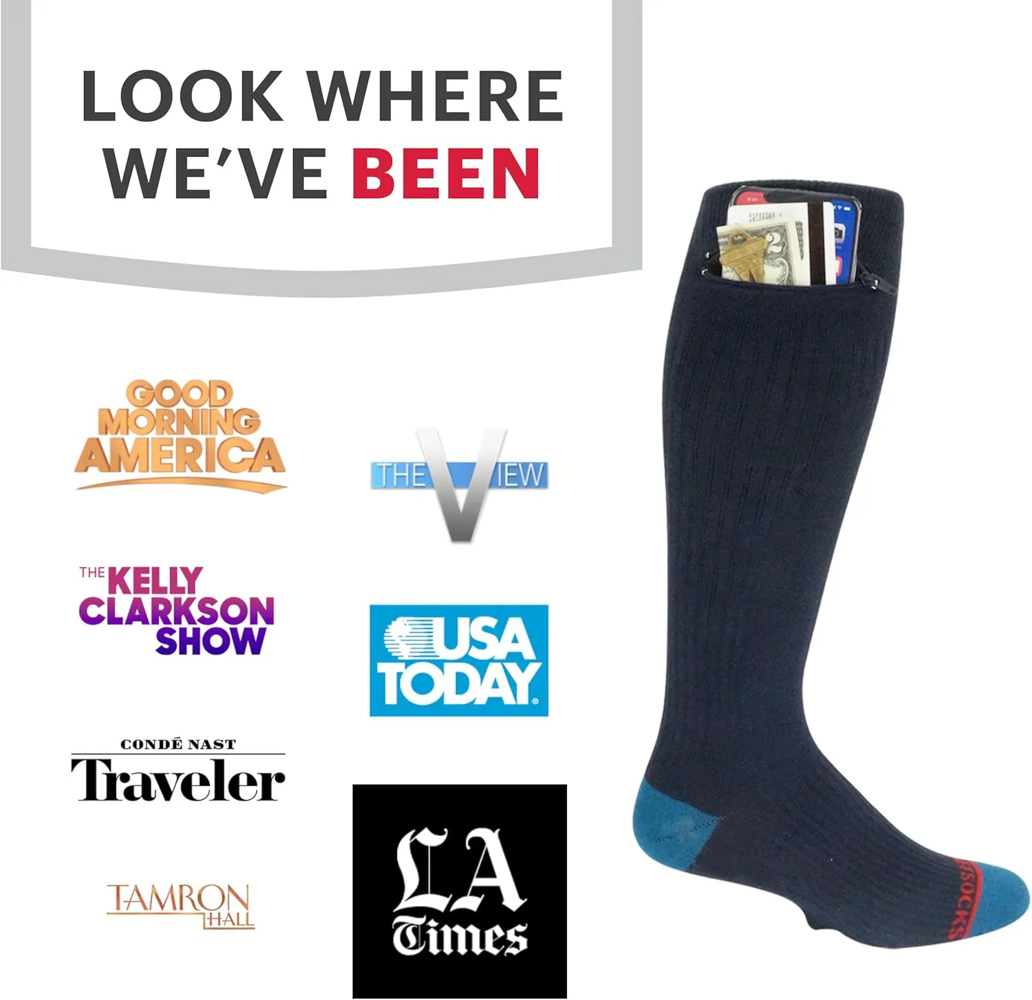 Compression Socks - Over the Calf Anti pickpocket Zipper Socks w/Pockets - 9mmHg - 12mmHg Light Compression