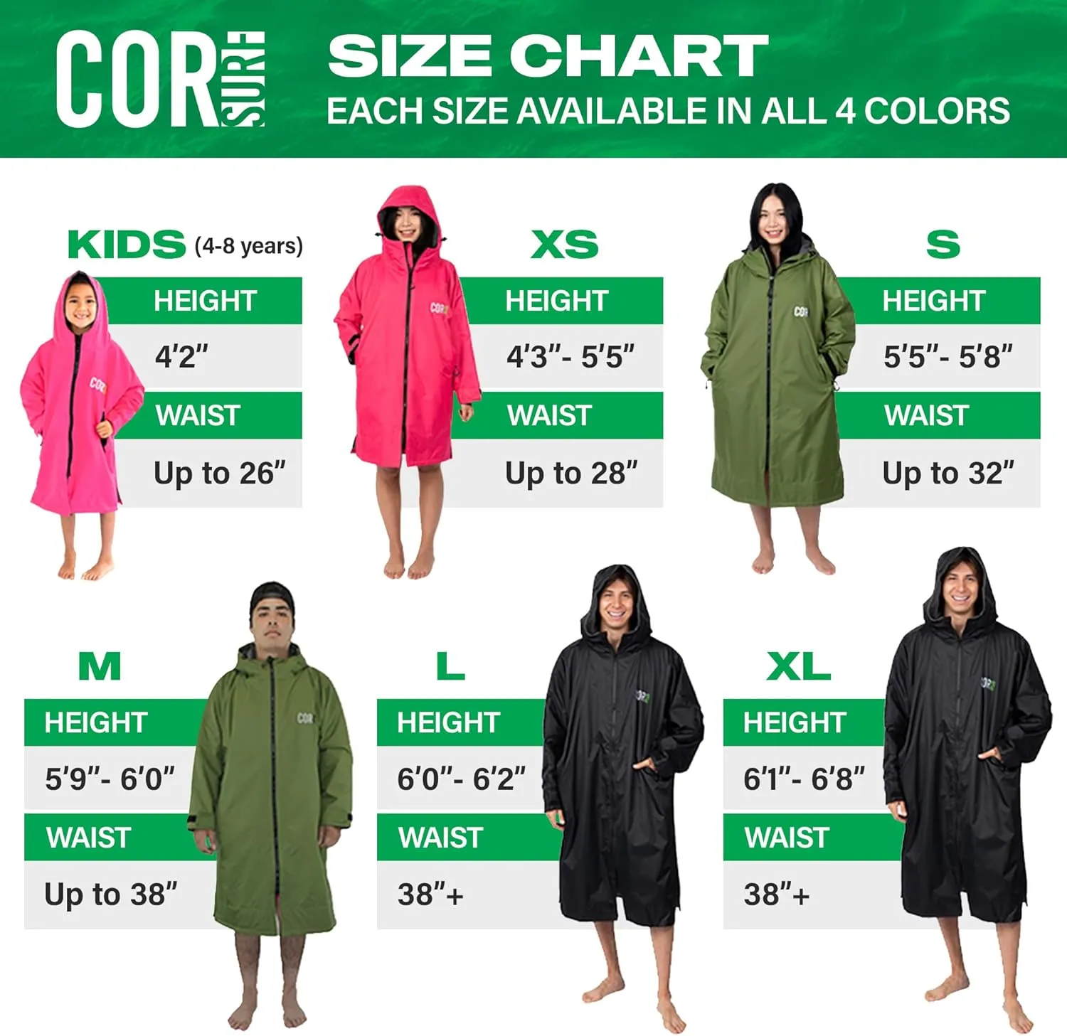 COR Surf Swim Parka for Youth and Adults | Heavy-Duty Weatherproof Swimming Jacket with Size Options for Men, Women and Kids