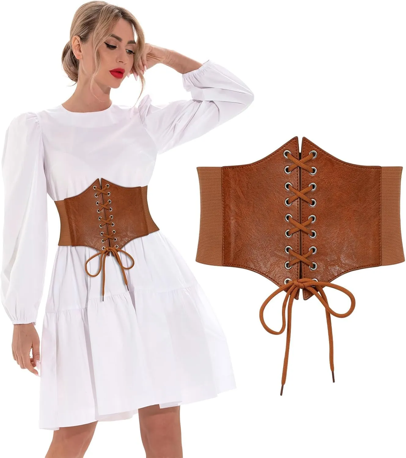 Corset Belt for Women, Lace Up Elastic Waist Belt,Tied Waspie Corset Belts for Women Halloween Costume