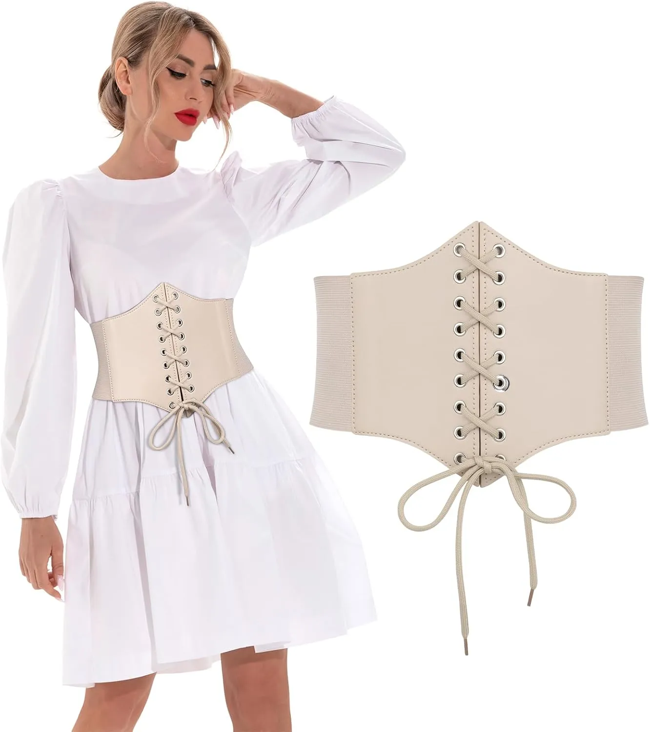 Corset Belt for Women, Lace Up Elastic Waist Belt,Tied Waspie Corset Belts for Women Halloween Costume