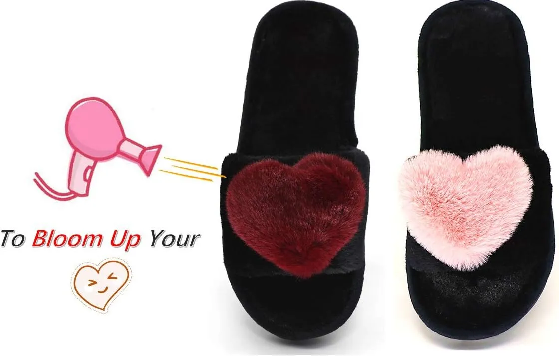 Crazy Lady Women's LOVE Slippers Fuzzy Fluffy Memory Foam House Shoes Open Toe Indoor and Outdoor