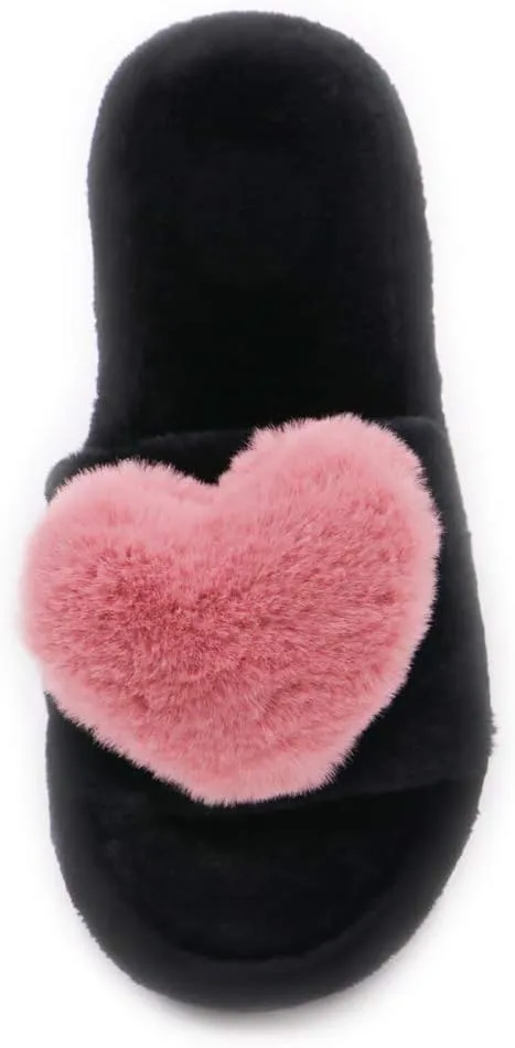 Crazy Lady Women's LOVE Slippers Fuzzy Fluffy Memory Foam House Shoes Open Toe Indoor and Outdoor